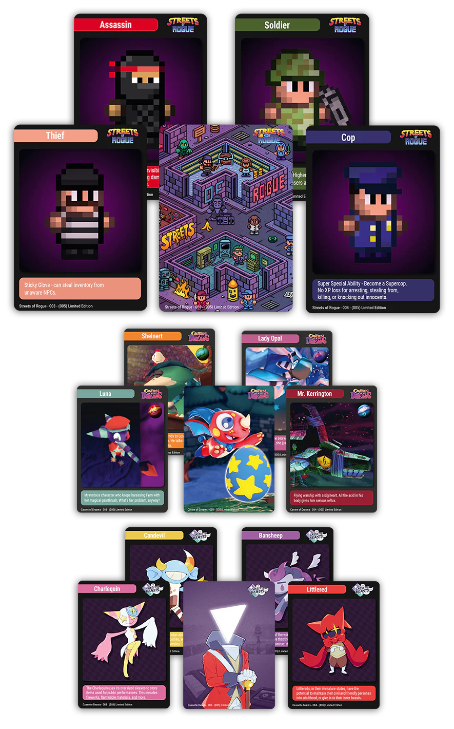 MTC#34: Cassette Beasts, Cavern of Dreams, Streets of Rogue - Trading Card Bundle